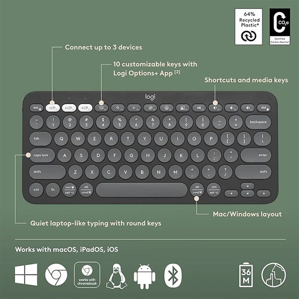 Logitech Pebble Keys 2 K380s Multi-Device Bluetooth Wireless Keyboard - Pink - Pink