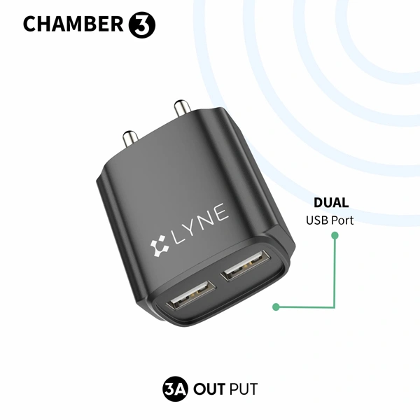 Lyne LYNE by U&I Chamber 3 3A Output, Dual USB Port with Cable - Black - Black