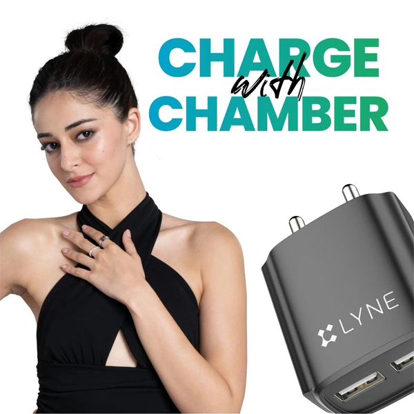 Lyne LYNE by U&I Chamber 3 3A Output, Dual USB Port with Cable - Black - Black