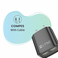 Lyne LYNE by U&I Chamber 3 3A Output, Dual USB Port with Cable - Black - Black