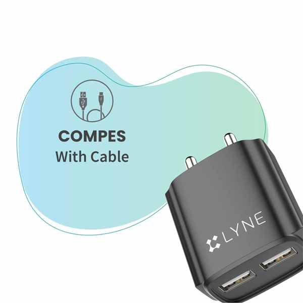 Lyne LYNE by U&I Chamber 3 3A Output, Dual USB Port with Cable - Black - Black