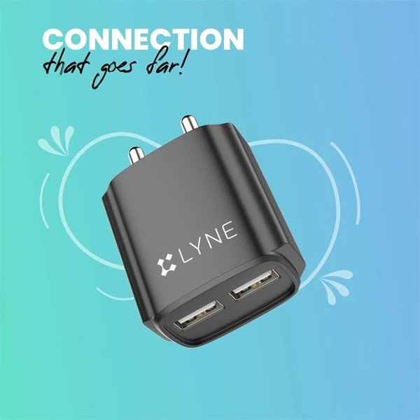 Lyne LYNE by U&I Chamber 3 3A Output, Dual USB Port with Cable - Black - Black