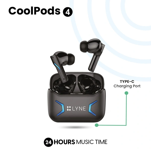 Lyne LYNE Coolpods 4 Wireless Earbuds With 24 Hours Music Time - Black - Black