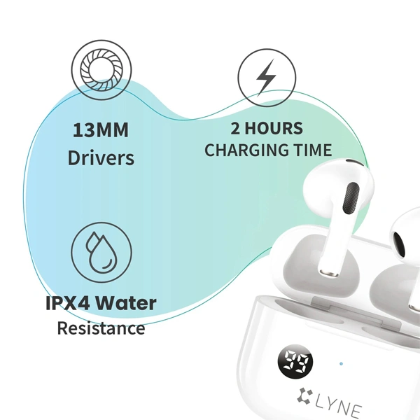 Lyne LYNE Coolpods 5 Wireless Earbuds with lPX4 Water Resistance - White