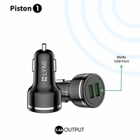 Lyne LYNE Piston 1 Dual USB Port, 3.4 Amp Output Car Charger with Micro USB Cable - Black - Black
