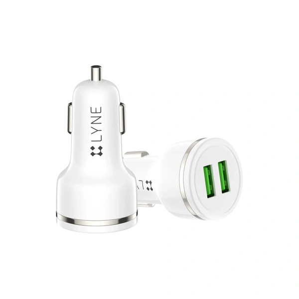 Lyne LYNE Piston 1 Dual USB Port, 3.4 Amp Output Car Charger with Micro USB Cable - White - White