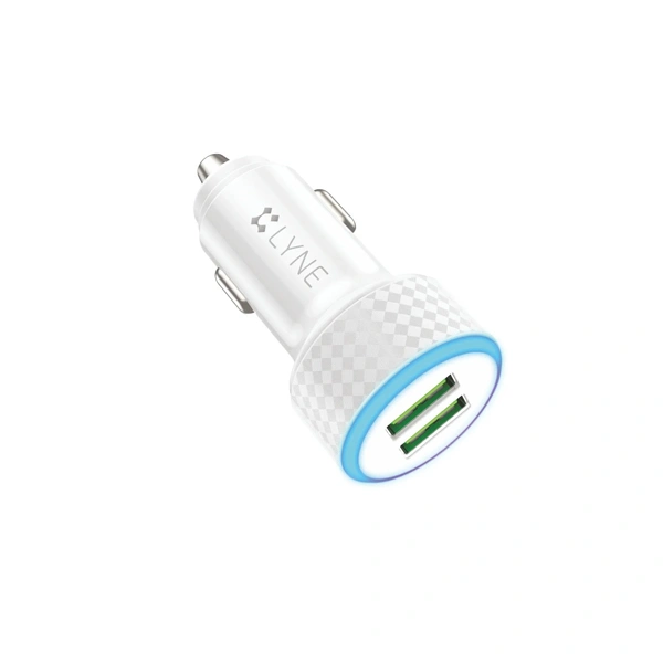 Lyne LYNE Piston 4 Dual USB Port, 3.1 Amp Output Car Charger with Micro USB Cable - White - White
