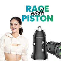 Lyne LYNE Piston 5 Dual USB Port, 2.4 Amp Output Car Charger with Micro USB Cable - Black - Black