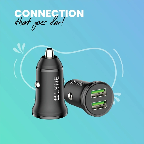 Lyne LYNE Piston 5 Dual USB Port, 2.4 Amp Output Car Charger with Micro USB Cable - Black - Black