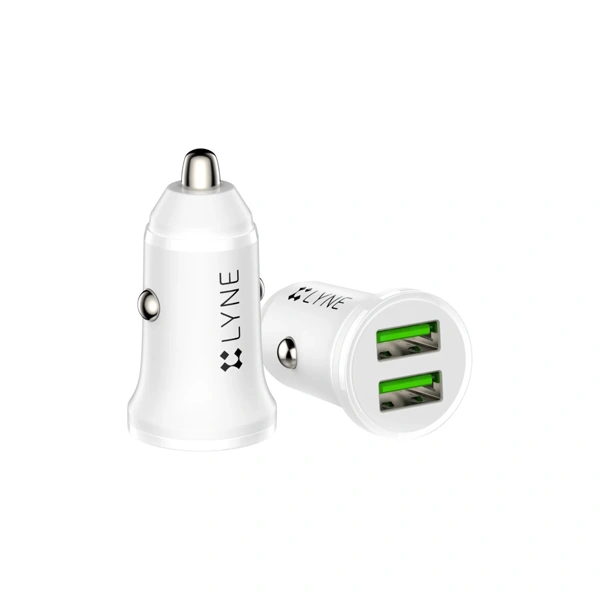Lyne LYNE Piston 5 Dual USB Port, 2.4 Amp Output Car Charger with Micro USB Cable - White - White