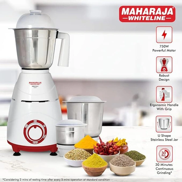 Maharaja Whiteline Neo DLX Mixer Grinder with Stainless Steel Jars