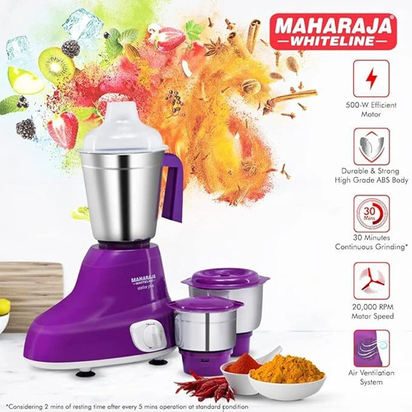 Maharaja Whiteline Stellar Plus 500 Watt Mixer Grinder with 3 Stainless Steel Jars