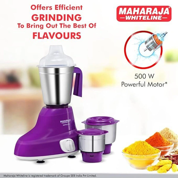 Maharaja Whiteline Stellar Plus 500 Watt Mixer Grinder with 3 Stainless Steel Jars