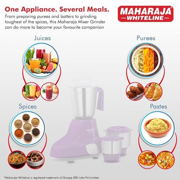 Maharaja Whiteline Stellar Plus 500 Watt Mixer Grinder with 3 Stainless Steel Jars