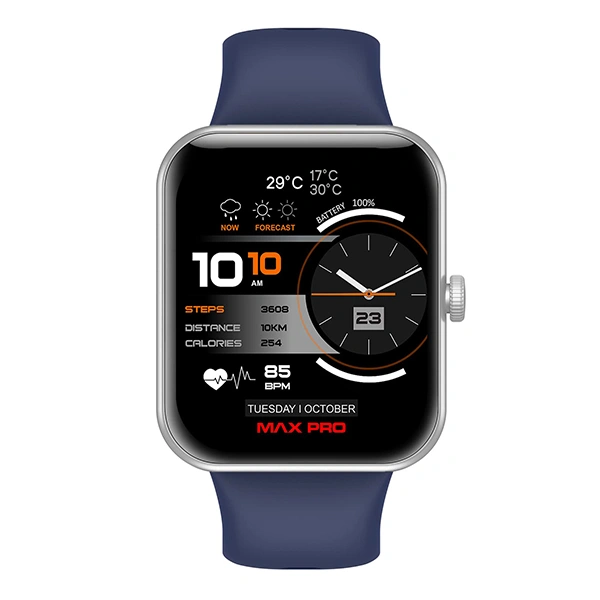 Maxima Samurai 1.85" SpO2 Smartwatch - Silver Blue - Silver Blue