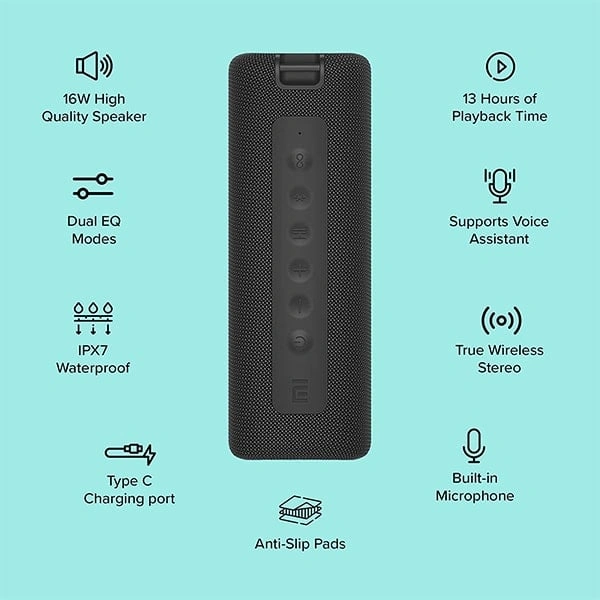 Mi Portable 16W Bluetooth Speaker - Black - Black