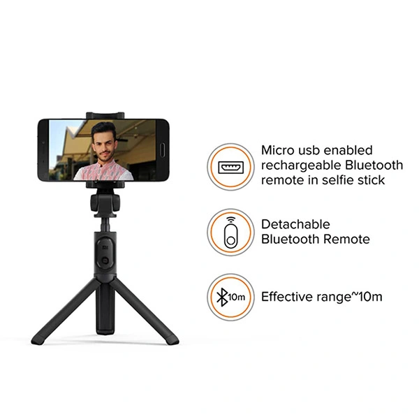 Mi Selfie Stick with Micro USB Rechargeable Bluetooth Remote - Black, White