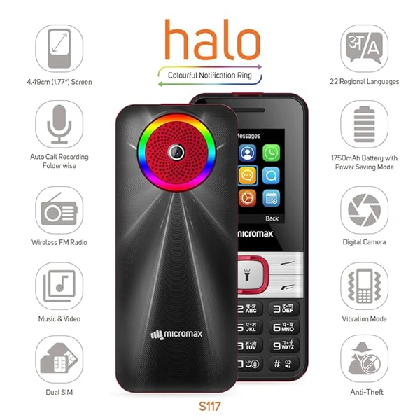 Micromax S117 Keypad Mobile - Black/Red - Black/Red