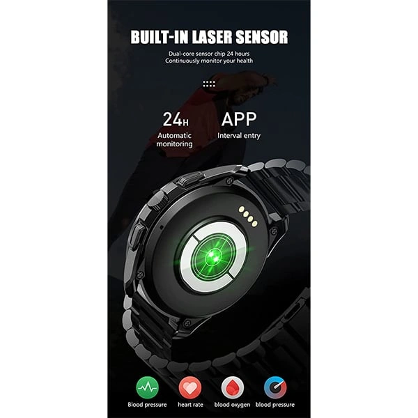 Minix Prime Metal Chain 1.32 inch Semi-Amoled Bluetooth Calling Smartwatch - Black Steel - Black Steel