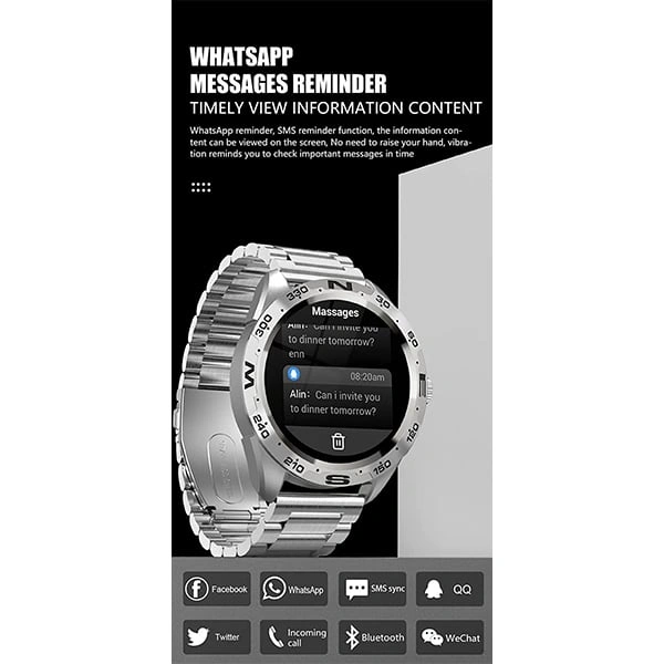 Minix Prime Metal Chain 1.32 inch Semi-Amoled Bluetooth Calling Smartwatch - Black Steel - Black Steel