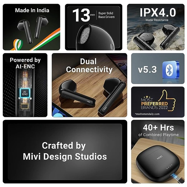 Mivi DuoPods A250 TWS with Dual Earbuds - space grey - space grey