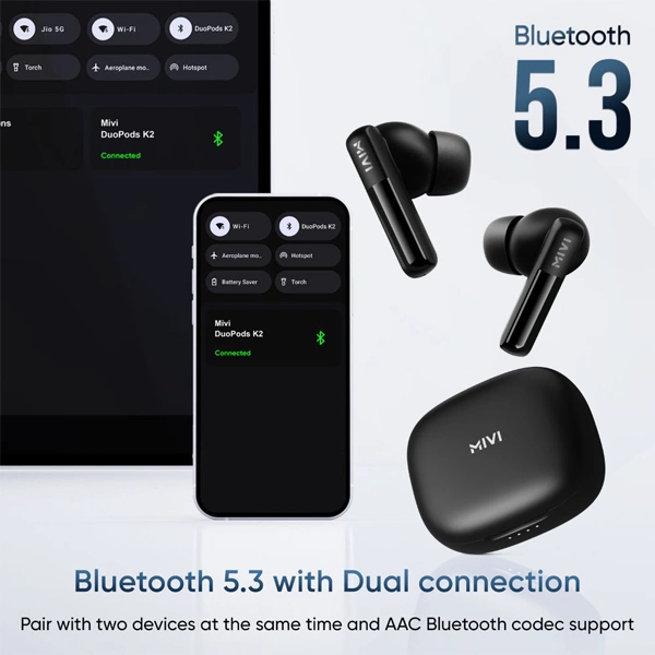 Mivi DuoPods T20 True Wireless Earbuds - Black - Black