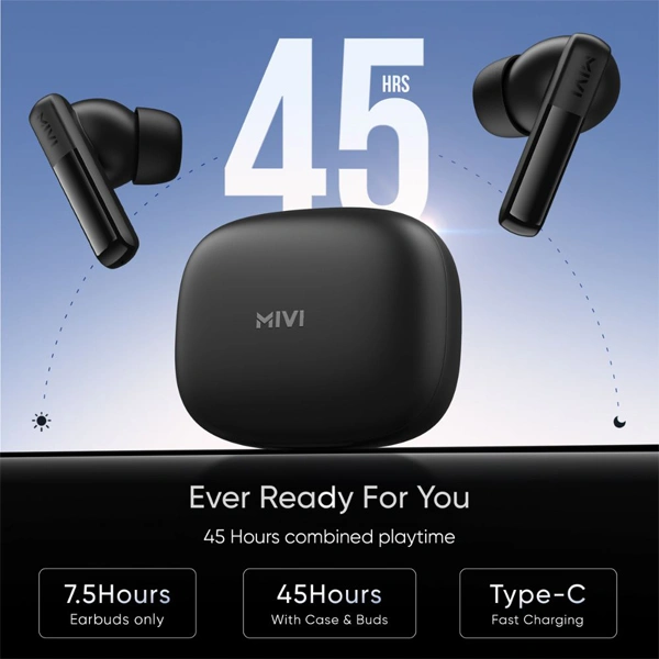 Mivi DuoPods T20 True Wireless Earbuds - Black - Black