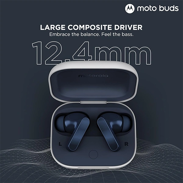 Motorola Moto Buds with Hi-Res Audio, Large 12.4 MM Driver, 42 Hrs Playback & IPx4 Rating Wireless Earbuds - Glacier Blue - Glacier Blue