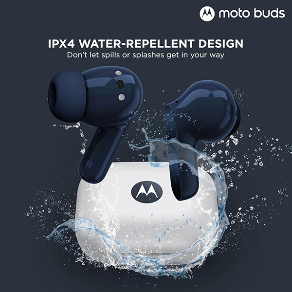 Motorola Moto Buds with Hi-Res Audio, Large 12.4 MM Driver, 42 Hrs Playback & IPx4 Rating Wireless Earbuds - Glacier Blue - Glacier Blue