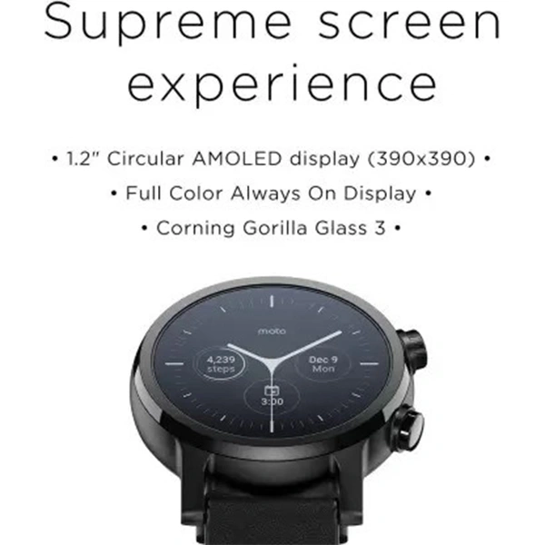 Motorola Moto 360 (3rd Gen) WearOS Luxury Smart Watch - Black - Black