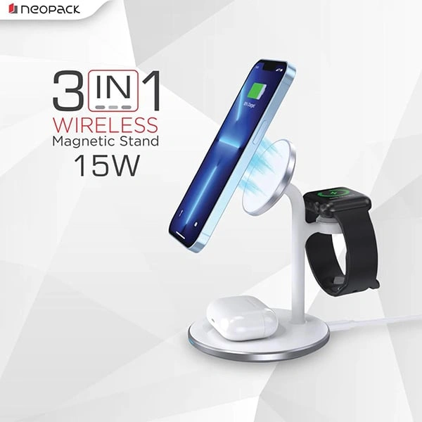Neopack 3 IN 1 Wireless Charging Dock Station - Black, Green, Grey