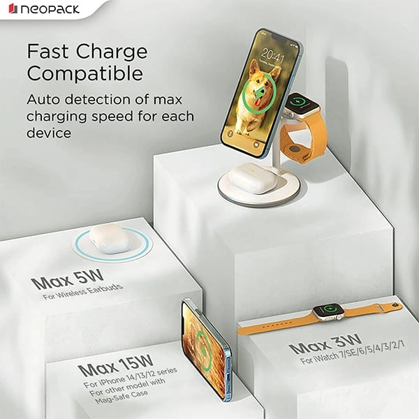 Neopack 3 IN 1 Wireless Charging Dock Station - Black, Green, Grey