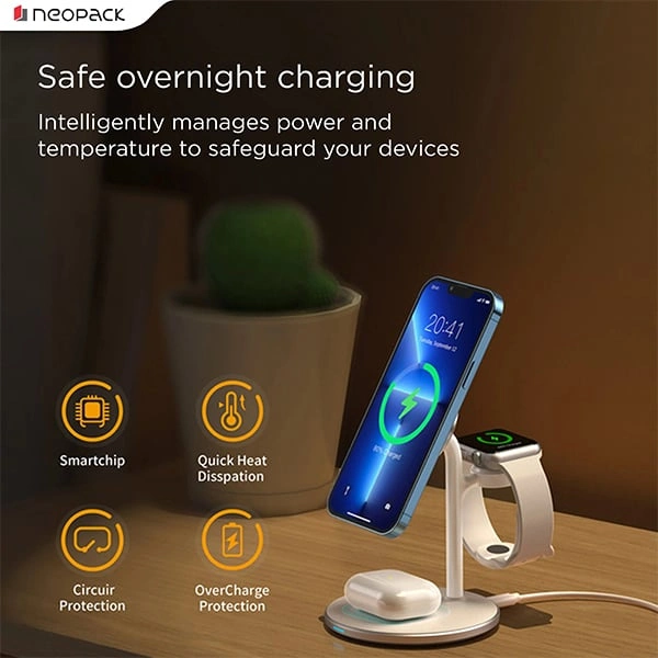 Neopack 3 IN 1 Wireless Charging Dock Station - Black, Green, Grey