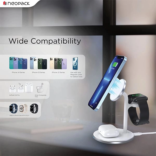 Neopack 3 IN 1 Wireless Charging Dock Station - Black, Green, Grey