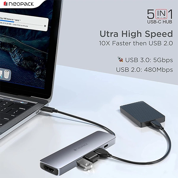 Neopack 5 in 1 USB C Hub Multiport Adapter with HDMI 4K 30Hz