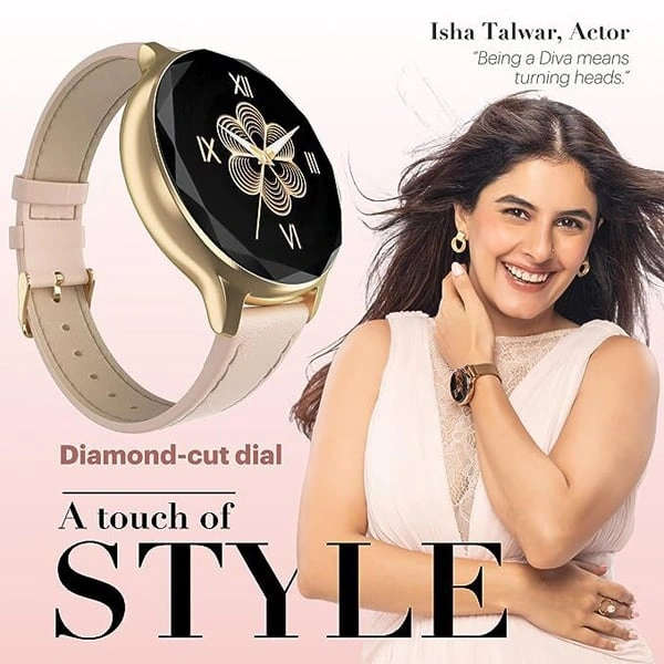 Noise Diva Smartwatch with Diamond Cut dial - Gold Link