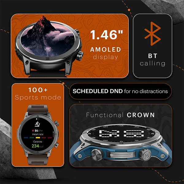 Noise Endeavour Rugged Design 1.46 AMOLED Display Smart Watch - Fiery Orange - Fiery Orange