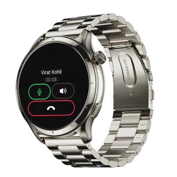Noise Mettle 1.4'' display, Stainless Steel finish with Metal Strap, Bluetooth Calling Smartwatch - Elite Nickel - Elite Nickel