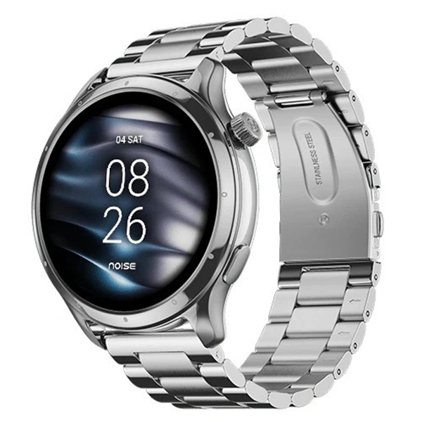 Noise Mettle 1.4'' display, Stainless Steel finish with Metal Strap, Bluetooth Calling Smartwatch - Elite Silver - Elite Silver