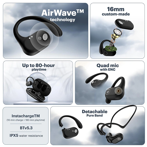 Noise Pure Pods Wireless Open Ear Earbuds - Power Black - Power Black