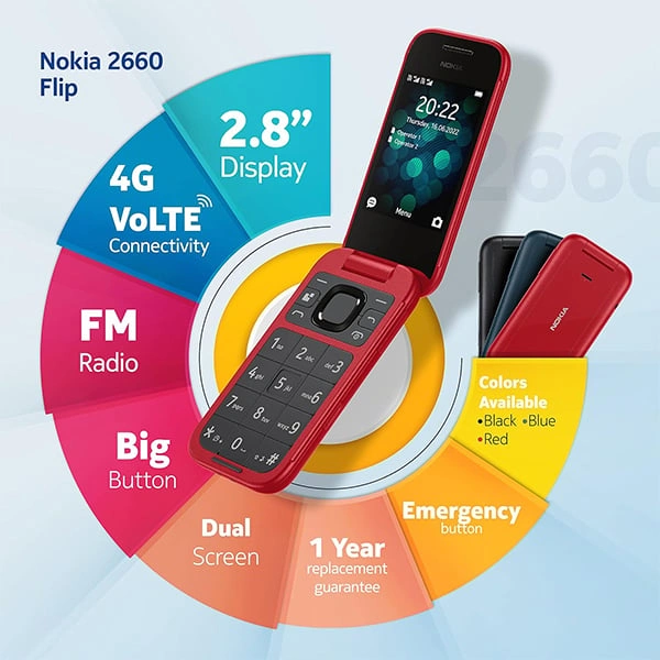 Nokia 2660 Flip 4G Volte keypad Phone - Blue - Blue