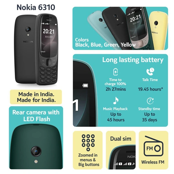 Nokia 6310 Dual SIM Feature Mobile - Blue - Blue