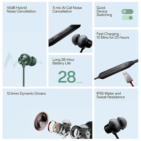 OnePlus Bullets Wireless Z2 ANC Bluetooth In Ear Earphones - Grand Green - Grand Green