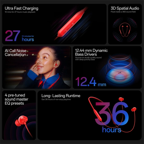 OnePlus Bullets Wireless Z3 in-Ear Neckband with 12.4mm Drivers - Samba Sunset - Samba Sunset
