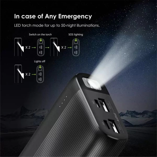 Oraimo 20000 mAh 12W Lithium Polymer Power Bank - Black