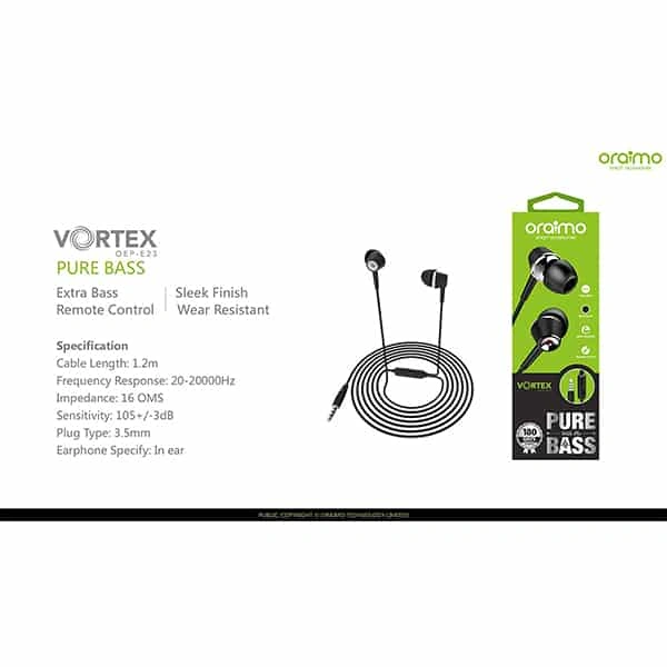 Oraimo Bass OEP-E23 Earphones with Mic - Black - Black