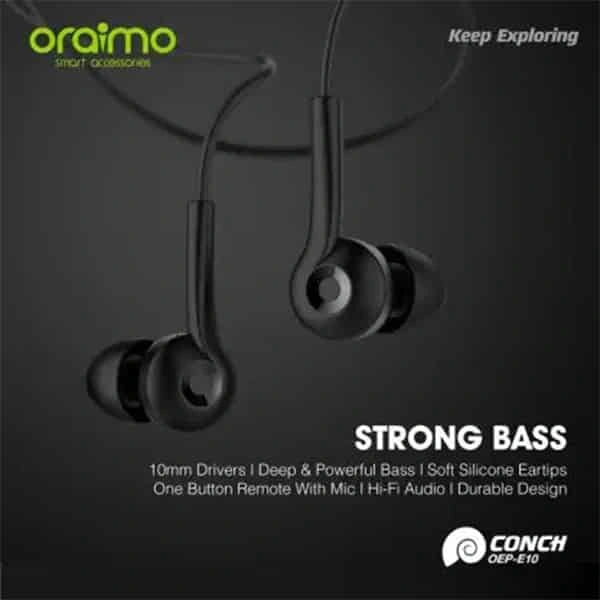 Oraimo OEP-E10 CONCH Strong Bass Earphone with Mic - White - White