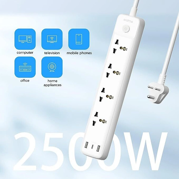 Oraimo PowerHub 2 Power Strip 2500W Extension Board with USB C Ports - White