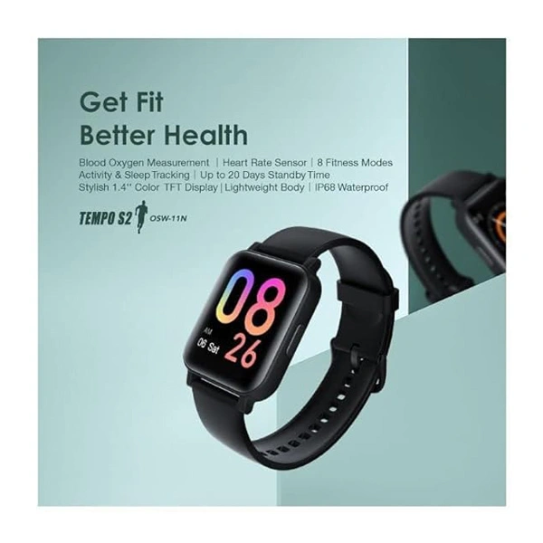 Oraimo Tempo S2 Blood Oxygen Heart Rate Smart Watch - Black