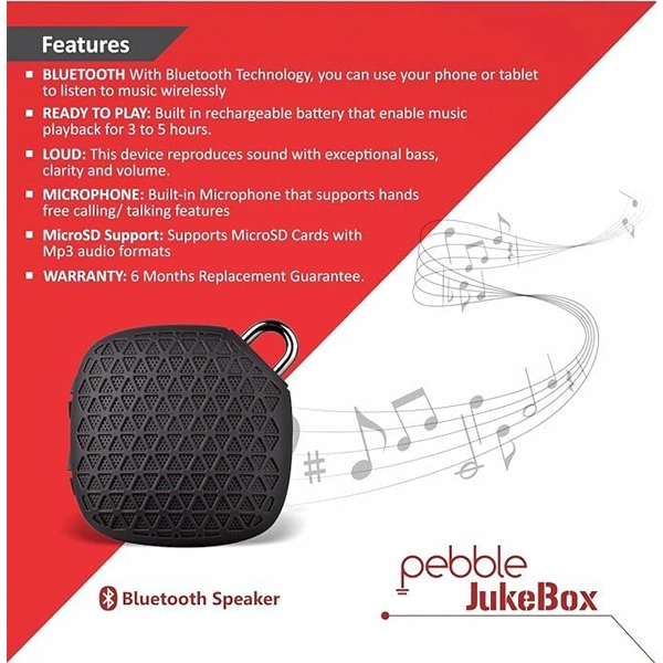 Pebble Jukebox Bluetooth Wireless Speaker - Black - Black